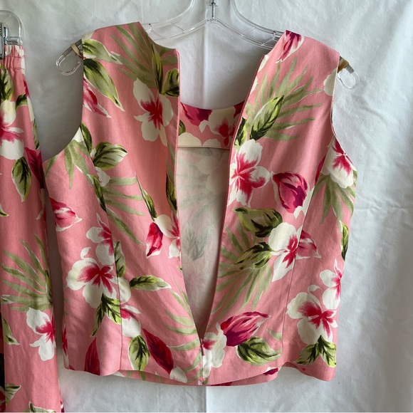 David Brooks Petites 100% Silk Skirt set Pink salmon Hawaiian floral print, Sz 8 - Picture 3 of 8